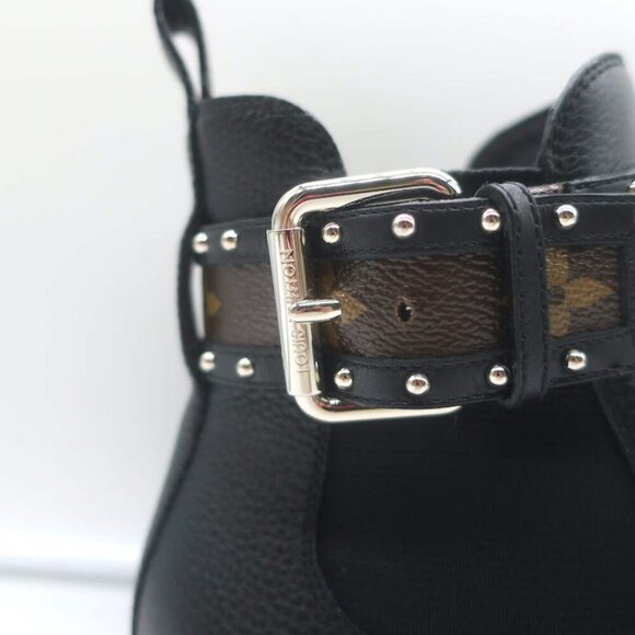 Louis Vuitton Discovery Ankle Boots Black Leather & Monogram Canvas Size 37.5 - Picture 4 of 16